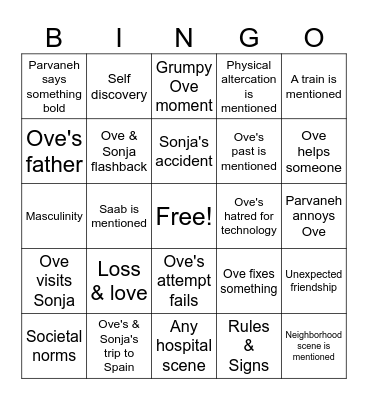 A Man Called Ove- Discussion BINGO Card
