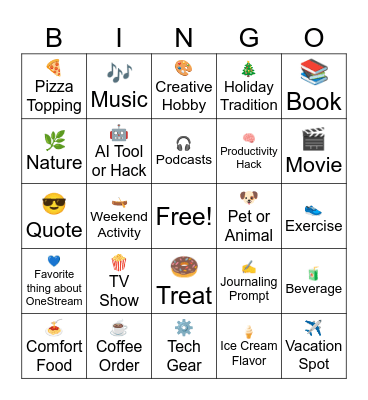 Favorite Things Bingo Card