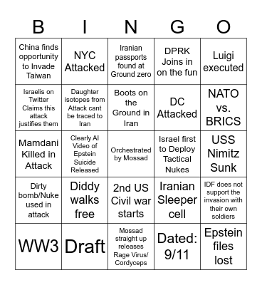 False Flag and Aftermath Bingo Card