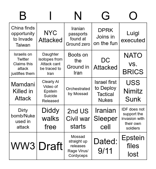 False Flag and Aftermath Bingo Card