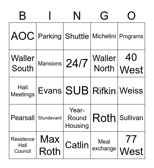 Wilkes ResLife Bingo Card