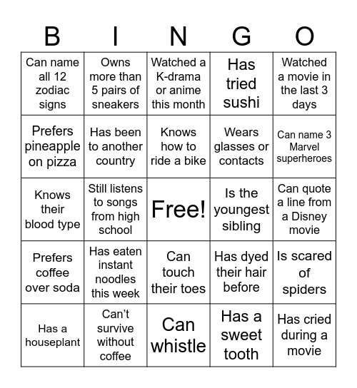 Untitled Bingo Card