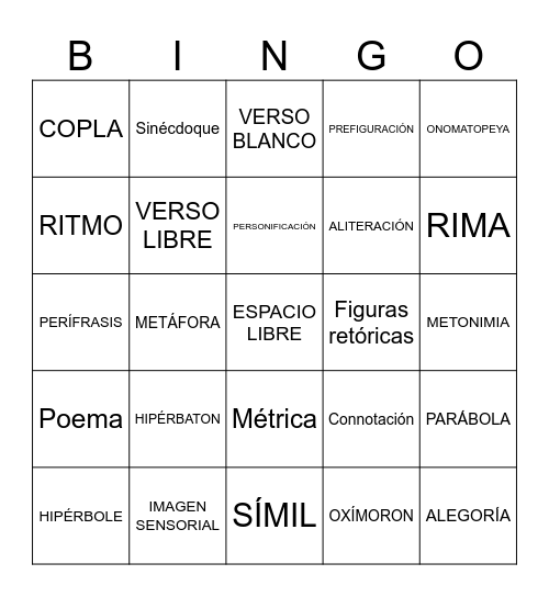 BINGO POÉTICO Bingo Card