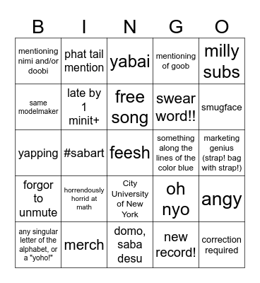 SABA DEBUT PREDICTIONS + JULY VIEW Bingo Card