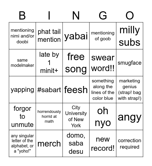 SABA DEBUT PREDICTIONS + JULY VIEW Bingo Card