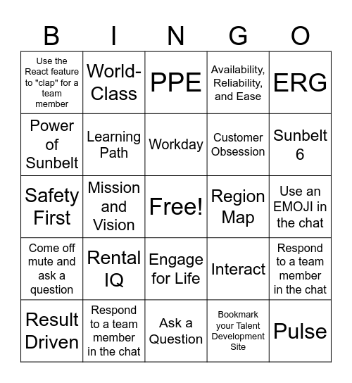 Welcome to SBR Bingo Card