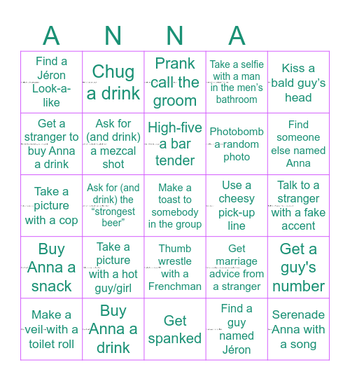 Bachelorette Bingo! Bingo Card