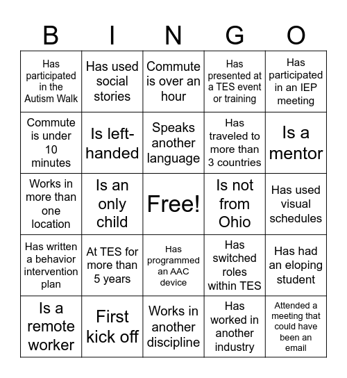 TES Bingo Card