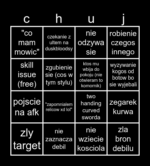 zurawiecki Bingo Card