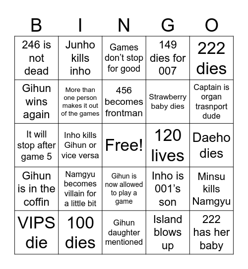 Squid game woo babey Bingo Card