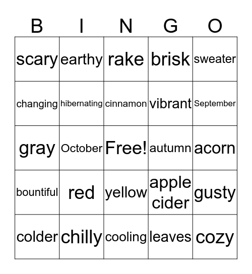 Fun Fall Bingo Card