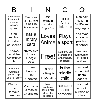 Summer School 2025 Bingo Card