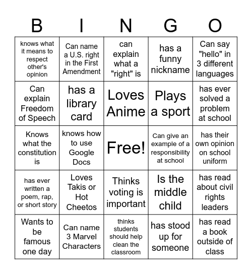 Summer School 2025 Bingo Card