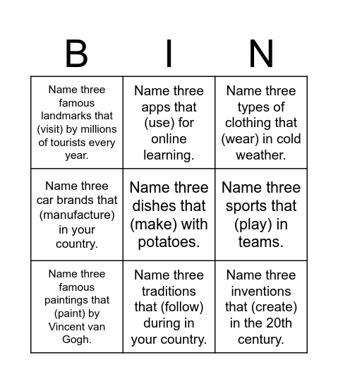 PASSIVE VOICE Bingo Card