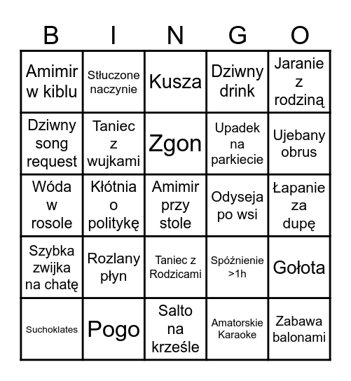 18-stkowe Bingo Dominiki Bingo Card