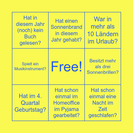 Sommer-Event-Bingo Card