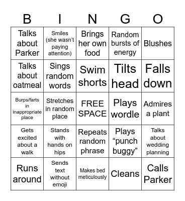 Hannah’s Habits Bingo Card