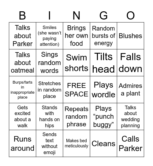 Hannah’s Habits Bingo Card