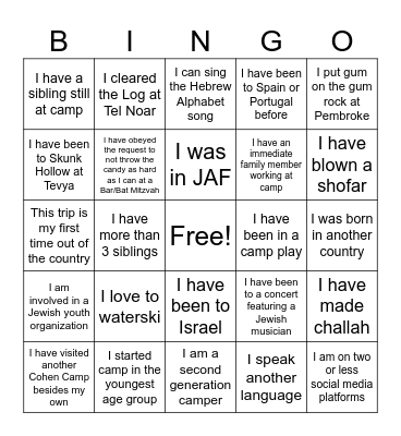 Dor L'Dor Bingo Card