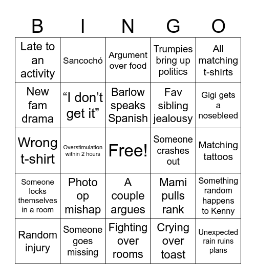 TN Family Reunion Bingo Card