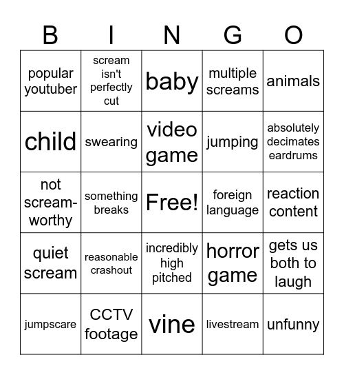 Scream bingo Card