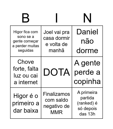 Bingo da Rede do FDS Bingo Card