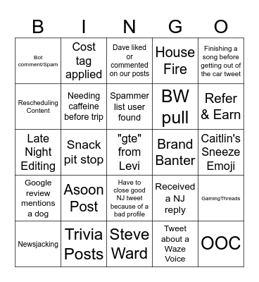 SocialX Bingo Card