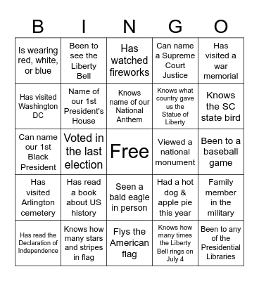 4th of July - Chuck Bingo Card