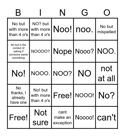 No bingo Card