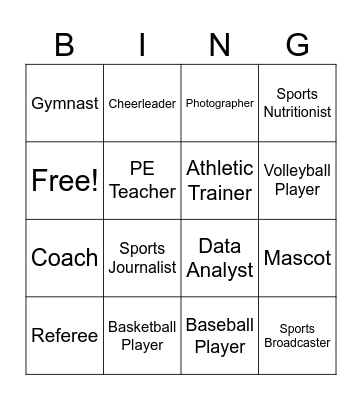 Sports Careers Bingo Card