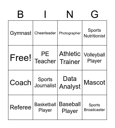 Sports Careers Bingo Card