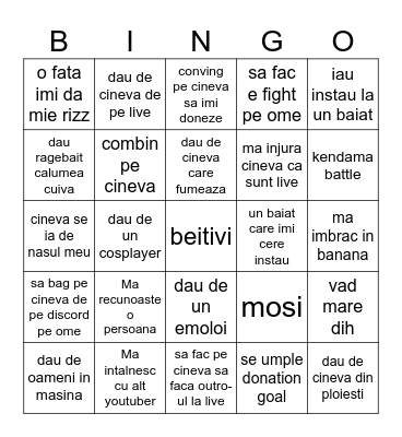 Bingo 5 ORE PE OmeTV Bingo Card