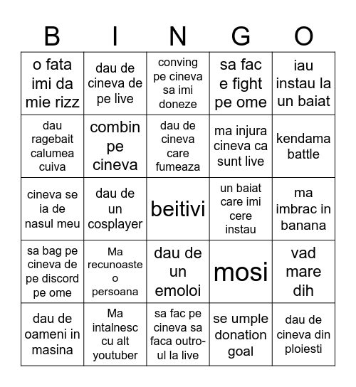 Bingo 5 ORE PE OmeTV Bingo Card