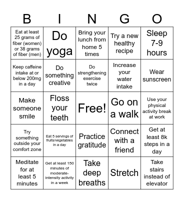 Healthy Habits - Week 3 Bingo Card