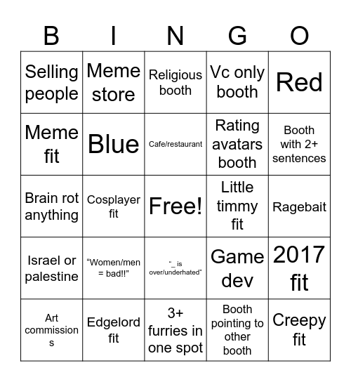 Roblox Booth Game Bingo Card