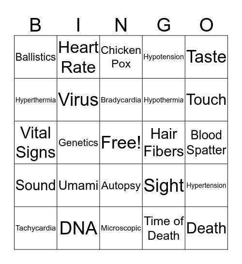 Forensic Science Bingo Card