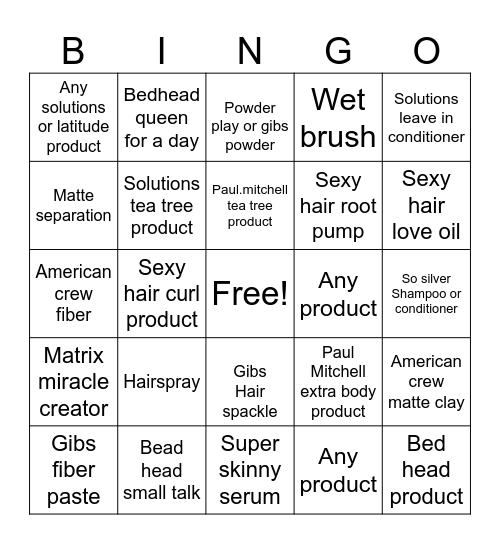 Product bingo Card