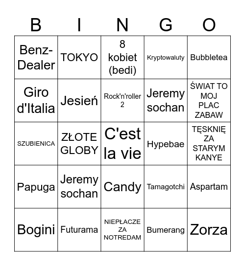 Que koncert Bingo Card