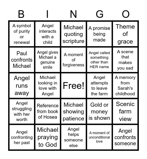 Redeeming Love Bingo Card