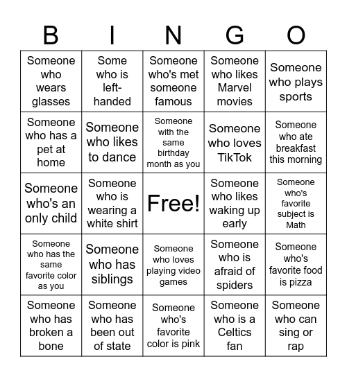 Human Bingo Card