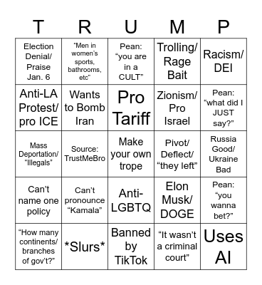 Pean Guest Live BINGO Card