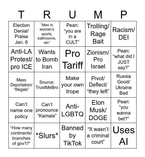 Pean Guest Live BINGO Card