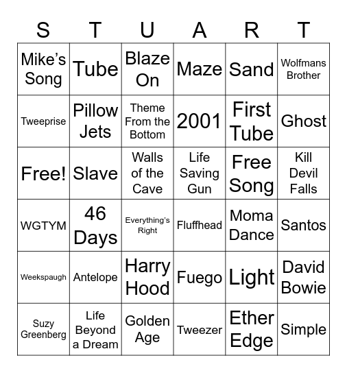 Stu’s Summer of 25’ Bingo Card