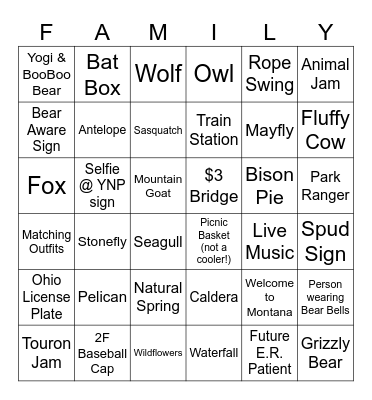 Yellowstone / Island Park BINGO Card