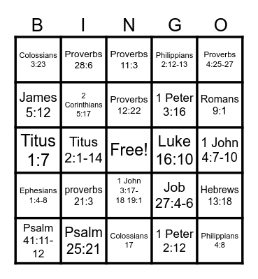 BIBLE INTEGRITY BINGO Card