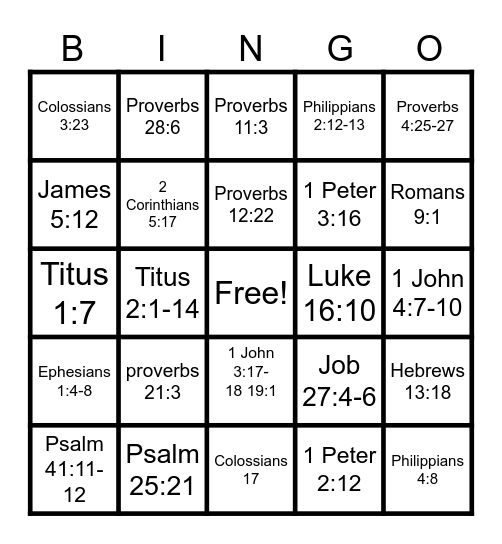 BIBLE INTEGRITY BINGO Card
