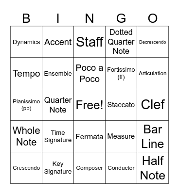 Summer of Band Bingo Card