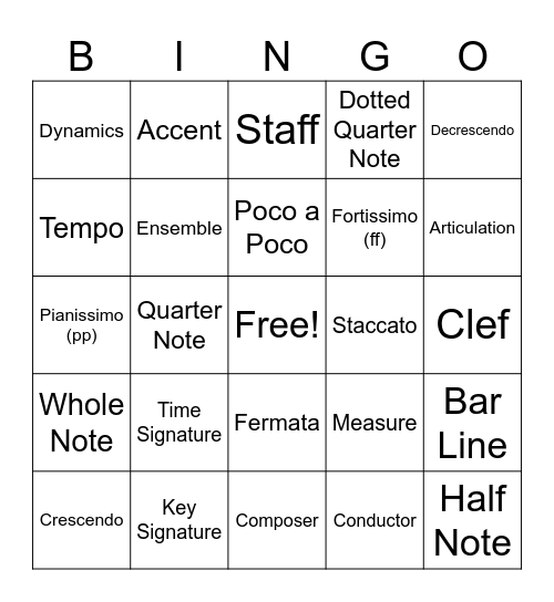 Summer of Band Bingo Card
