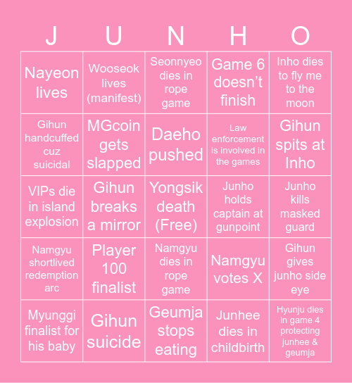 Squinch 3 Bingo Card