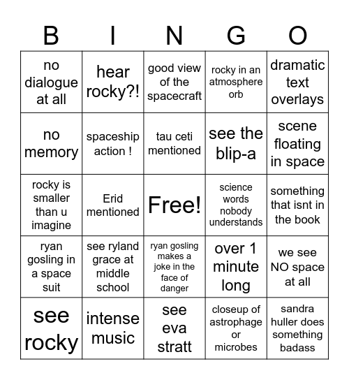 Project Hail Mary Bingo Card